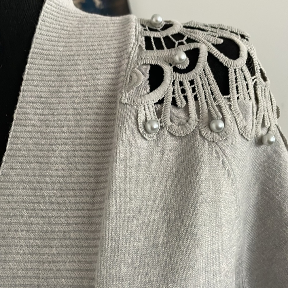 Ember Cardigan Sweater Women Size L Gray Lace Beads Embellished Open Front NWT - Picture 10 of 14